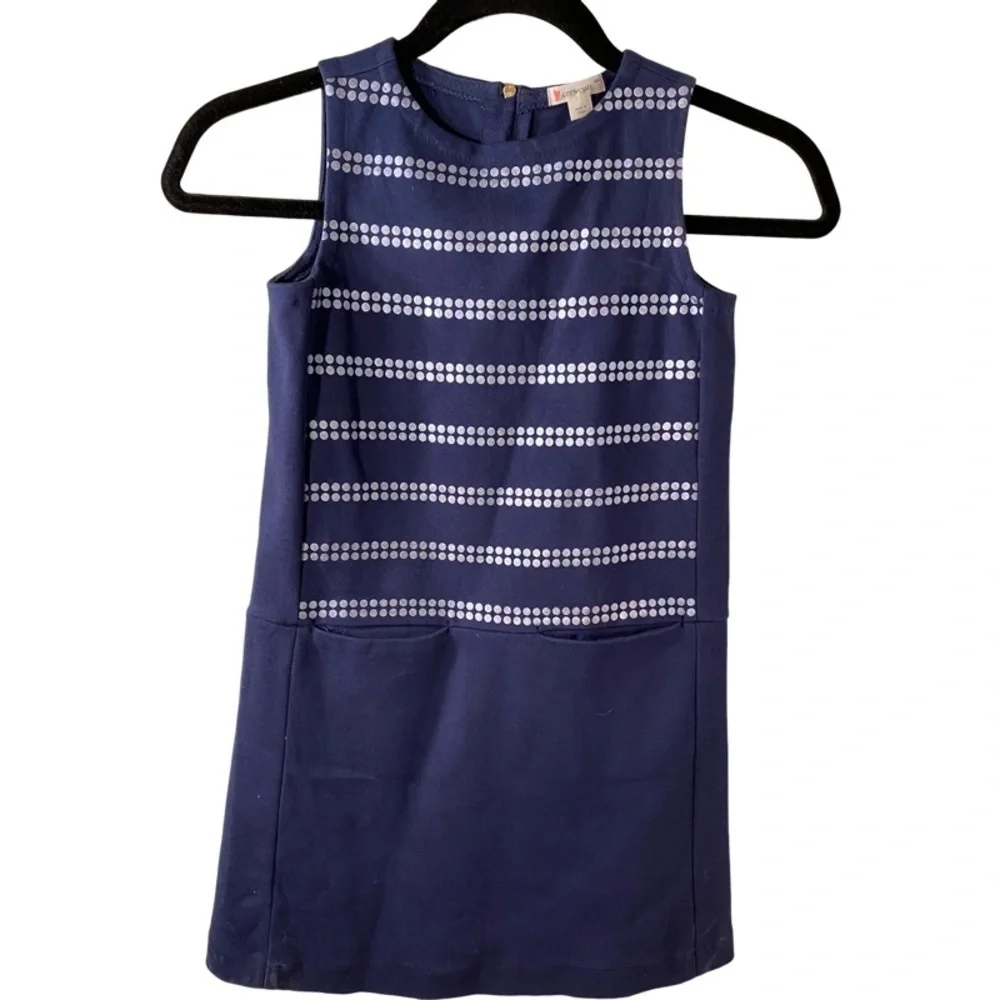 Crewcuts Sleeveless Sheath Dress. Size 7. Adorable Silver Dot Print. Navy.